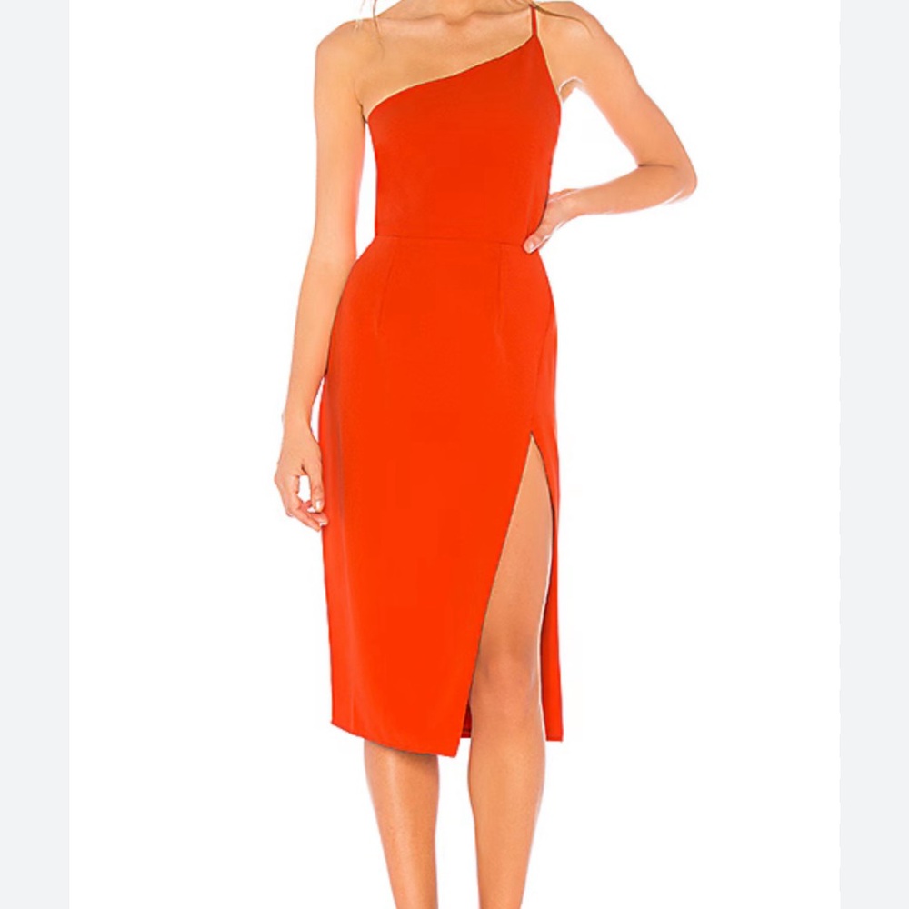 lazo midi dress in blood orange lover and friends